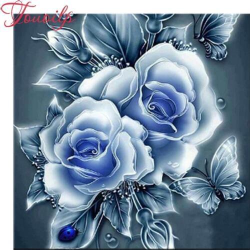 DIY 5D Diamond Painting Cross Stitch blue rose Round Diamonds Embroidery flowers pattern rhinestone Diamond Mosaic Home Decor