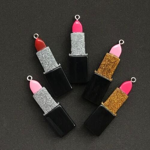 10pcs Personality Glitter Resin Flatback Lipstick And Nail Polish For Necklace Keychain Pendant DIY Making Accessories