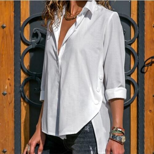 Chiffon Irregular Blouse Women Spring Black White Red Lapel Long Sleeve Female Shirts Summer Loose Side Split Tops Plus Size 5XL