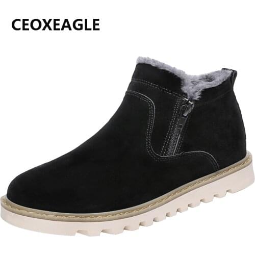 Winter Boots Men Fashion Fur Flats Winter Shoes Men Leather PU Winter Ankle Boots Men Warm Casual Men Boots Snow Boots 39-44