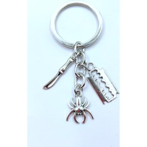 Mini Creative Razor blade Keychain ,Knife charm Keychain ,Spider charm Keychain ,Gift for men and women ,Halloween Party Favors
