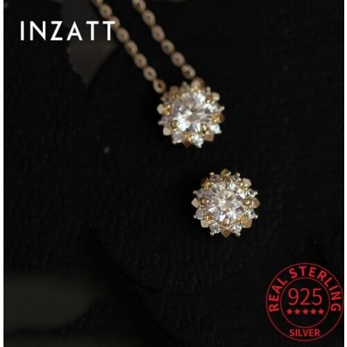 INZATT Real 925 Sterling Silver Round Zircon Pendant Choker 14k Gold Necklace For Women Classic Fine Jewelry Drop Shipping