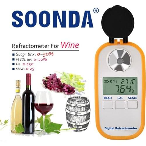 4-in-1 Digital Refractometer For Grapes Wine Making 0-50% Brix Measure 0-22%VOL Alcohol,Oe,KMW Wine Alcohol Content Alcoholomet