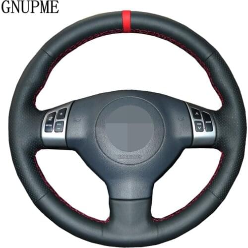 DIY Hand-Stitched Black Artificial Leather Car Steering Wheel Cover Red Marker for Suzuki Swift 2011 2012 2013