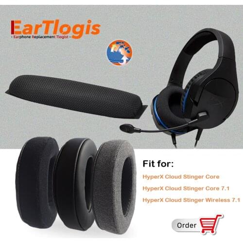 EarTlogis Thick Replacement Parts for HyperX Cloud Stinger Core 7.1 Wireless Headset Ear Pads Bumper Headband