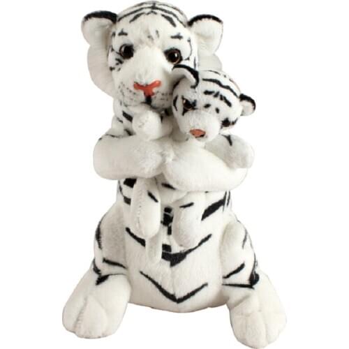 Cute simulation mother and child tiger plush toy enlightenment cute tiger baby doll photo props kids gift deco 48cm 19inch