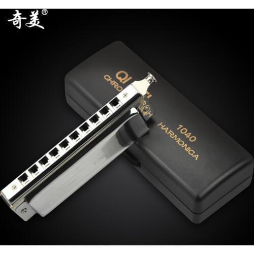 Quality Chromatic Harmonica 10 Holes/40 Tones Sliver Professional Wind Instrument Mouth Organ QIMEI Musical Instruments Gifts