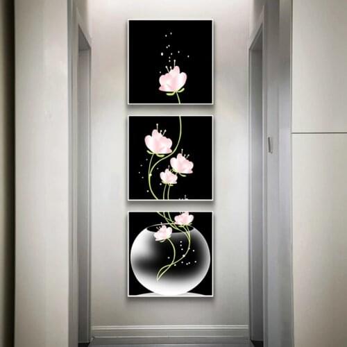 3 Panels Canavs Painting Flowers Poster Nordic Wall Pictures for Living Room Scandinavian Hallway Decoration Abstract Wall Art