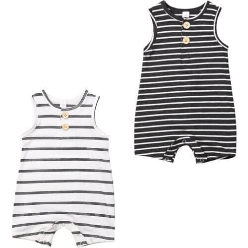 0-24M Newborn Infant Baby Boy Girl Striped Clothes Sleeveless Rompers Summer Outfit