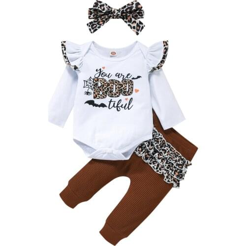 Lioraitiin 0-18M Newborn Infant Baby Girl 3Pcs Christmas Clothing Set Long Sleeve Letter Printed Romper Long Pants Outfit