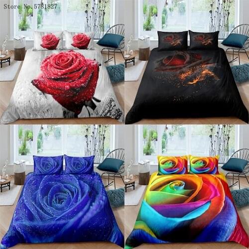 2/3 Pieces Colorful Flower Bedding Set 3D Print Red Blue Black Duvet Cover For Bedroom Bed Cover Set Single Queen King Bedspread