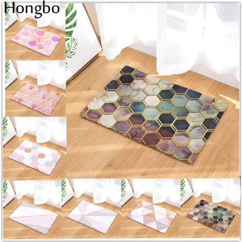Hongbo Geometric Hive Patterns Print Soft Flannel Doormat Carpets Mats Floor Kitchen Non-slip Bathroom Rugs