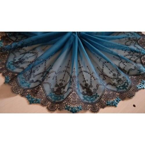2 Yds Lace Trim Floral Embroidered Dark Blue Tulle Lace 7.87" Wide Doll Dress Underwear Costume DIY Craft Supplies