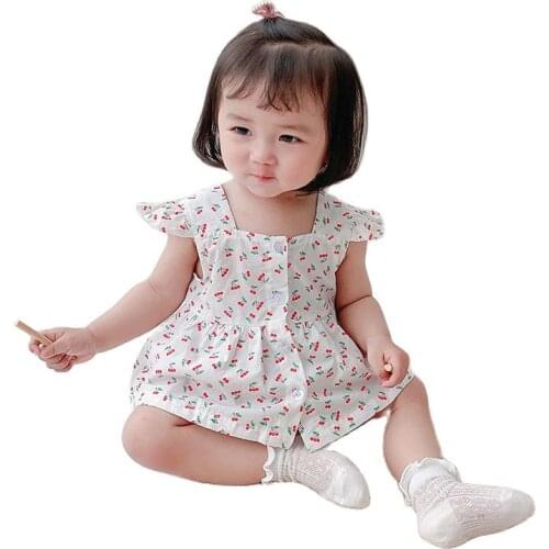 Summer Floral Baby Girls Blouses Shirts Cute Ruffle Sling Kids Tops Sleeveless Baby Clothing Toddler Girl Button Blouse Dress