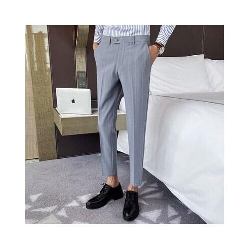 Summer thin section gentleman casual striped cropped pants 2020 new trend fashion wild draped suit pants