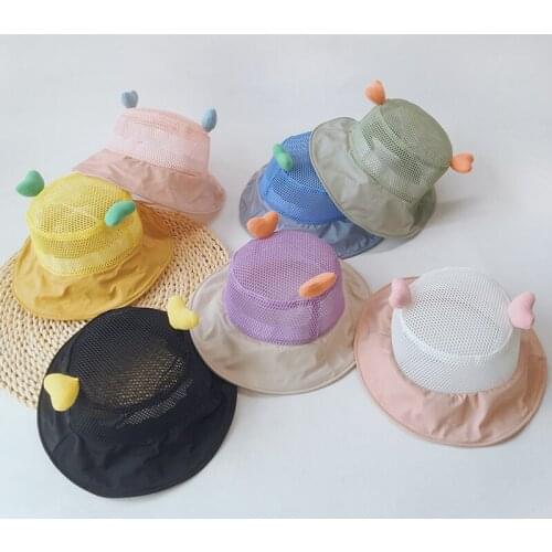 Lovely Heart Summer Kids Boys Girls Sun Hats Mesh Breathable Baby Fisherman Hats Solid Color Beach Caps Bucket Hat