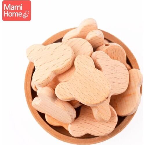 Mamihome 5PC 3.2*2.7cm Wooden Button Beads Animal Bear Head Chewable Unfinished Baby DIY Bracelet Pacifier Beads Baby Teether