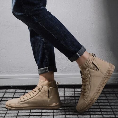Mens causal top sneaker vintage loafers High high boots sneakers sport men boot brown leather fashion leisure shoes hightop man