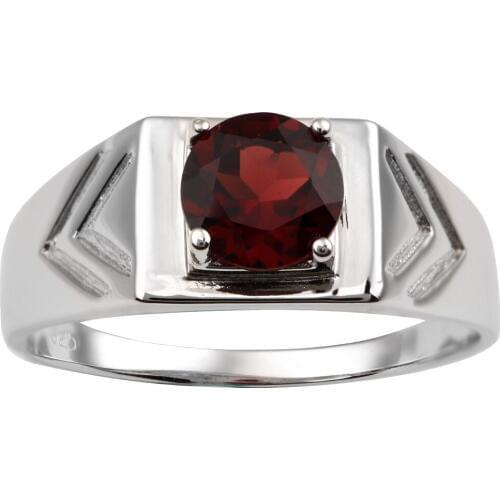 Mens 925 Silver Ring Natural Red Garnet Gemstone 7.5mm Crystal January Birthstone Carpricorn R513RGN