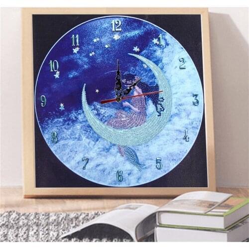 Fairy Moon 5D Special Shape Crystal Rhinestone Real Clock Watch Diamond Painting