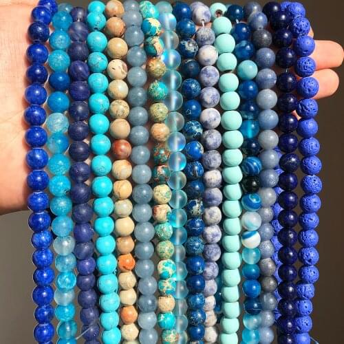 Natural Stone Blue Apatite Aquamarine Amazonite Lapis lazuli Turquoises Round Beads For Jewelry Making DIY Charms Bracelets 15"