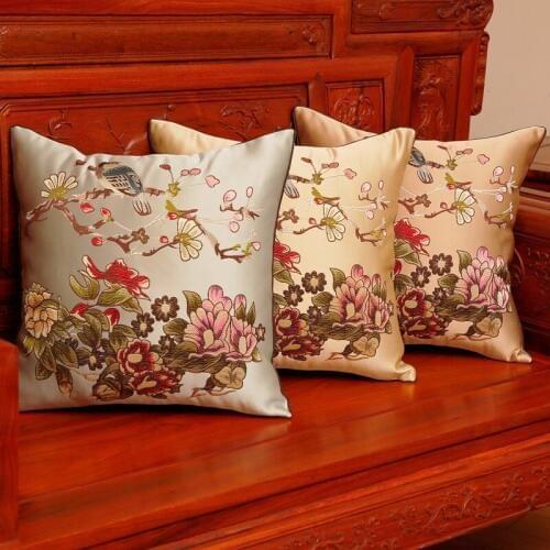 Chinese Embroidery Flower chair cushion cover Mahogany sofa high precision jacquard pillowcase China wind festive pillow