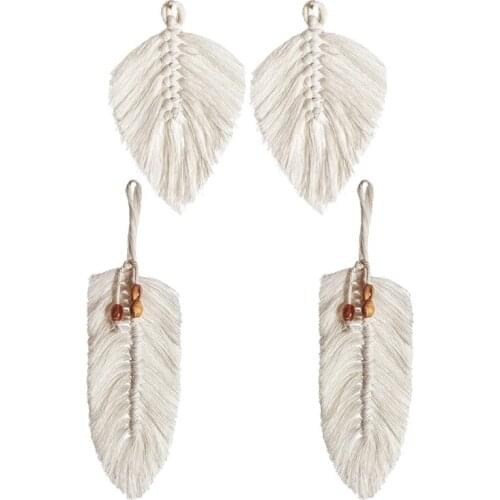 New Hand-Woven Leaves Shape Macrame Feather Tapestry,Cotton Rope Woven Bohemian Wall Hanging Living Room Decoration,4 Pcs