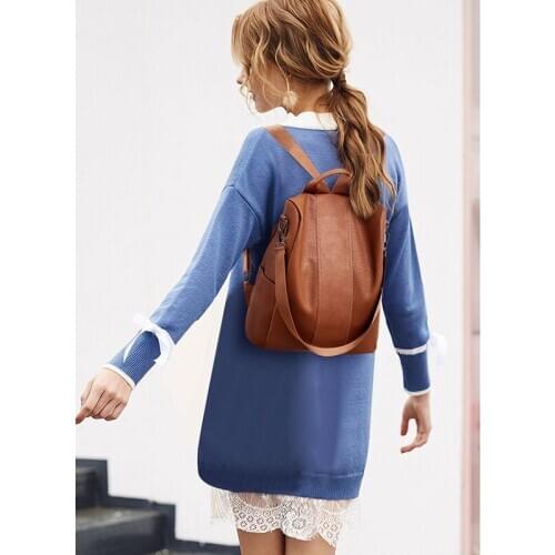 New Fashion Backpack Classic Delicate Women Retro Student Leather School Bag Solid Color Travel Shoulder Bag