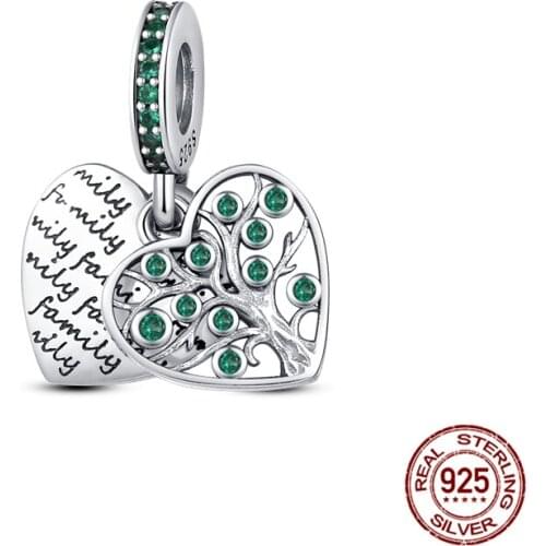 925 Sterling Silver Tree of Life Paved Heart Pendant Charm&Bead Fit Original Pandora Bracelet&Bangle Making Fashion Jewelry