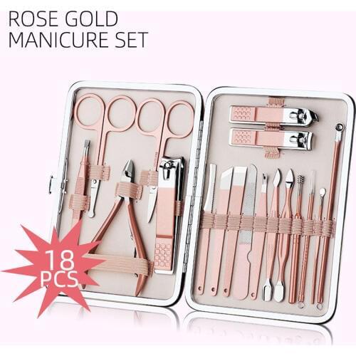Rose Gold Manicure Set Nail Cuticle Pusher Clipper Scissor Tweezer Picker Pedicure Knife Stainless Steel Nail Art Tools