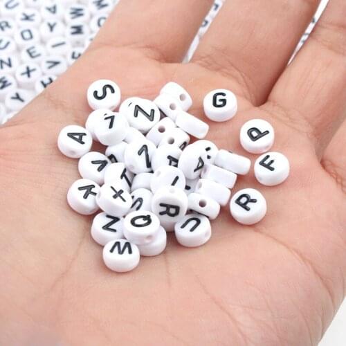 Mixed 26 Letter Acrylic Beads Round Flat Alphabet White Cube Loose Spacer For Jewelry Making Handmade Diy Bracelet Necklace