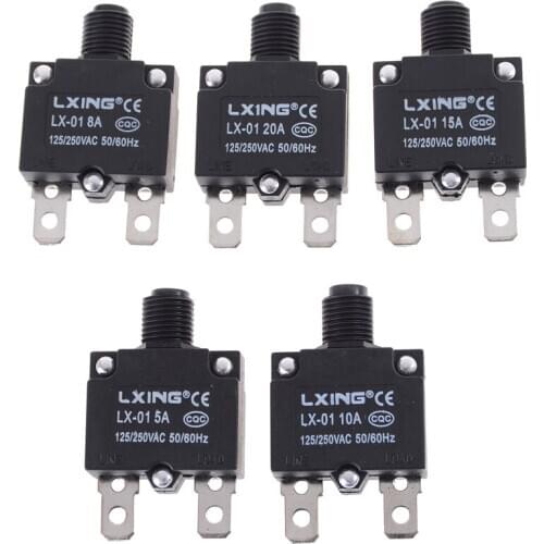 1Pc Thermal Circuit Breakers 5A 8A 10A 15A 20A Mini Size Thermal Overload Protector Push Button Switch Overload Switch Terminal