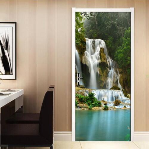 Waterfall Landscape 3D Door Sticker Wall Mural Home Decor PVC Waterproof Self-adhesive Wallpaper Wall Decals Bedroom Living Room
