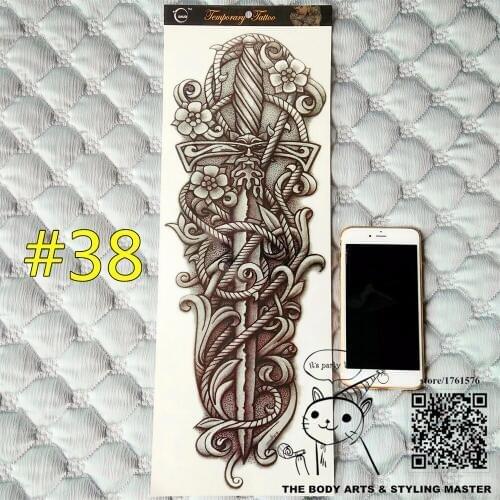 SHNAPIGN "The Excalibur" Full Sleeve Temporary Body Art, 48*17cm Flash Tattoo Stickers,Waterproof Tatto Adult Sex Products Henna