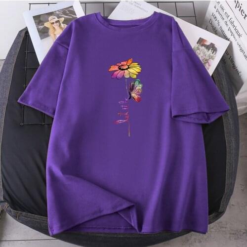 Flowers Color Printing Woman T-shirts Pretty Summer Tees Tops Short Sleeve O-neck Female Clothing 2021 New Oversize Streetwear