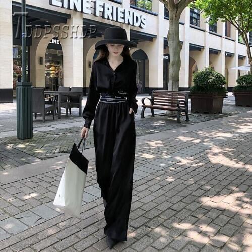 2019 Fashion High Street Autumn Women Sets Blouse And Wide Leg Pants Female Sets
