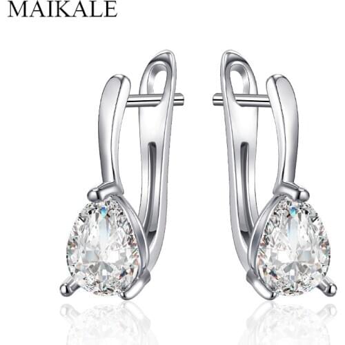 MAIKALE Simple Triangle Cubic Zirconia Stud Earrings Gold CZ Earrings Temperament Jewelry for Women Girls Classic Gifts