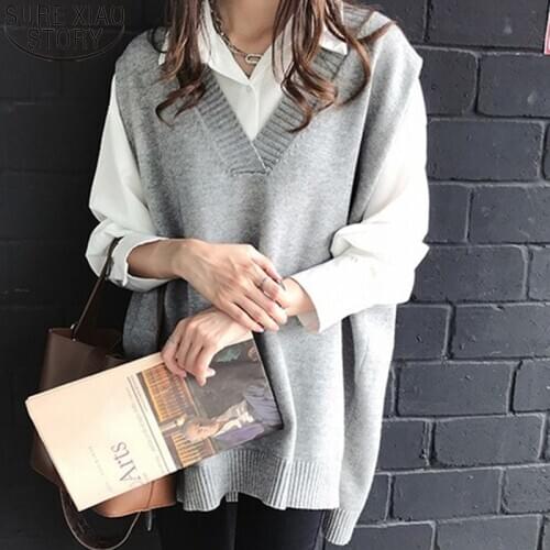 Oversized Sweater Autumn Winter Sleeveless Sweater Vest Women Pollover V Neck Knit Loose 2021 Casual Sweaters Pull Femme 12239