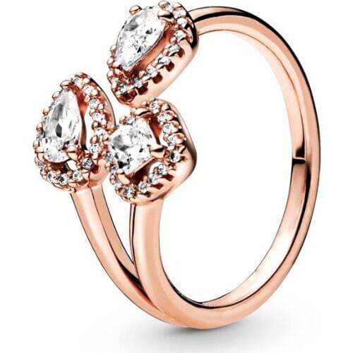 100% 925 Sterling Silver Rings for Women Rose Gold Geometric Shapes Finger Ring Stackable Silver Wedding Jewelry bague femme