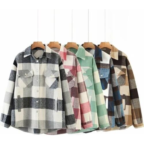 Womens Fashion New Brushed Coat Lapel Single-breasted Loose Woolen Coat Spring Autumn