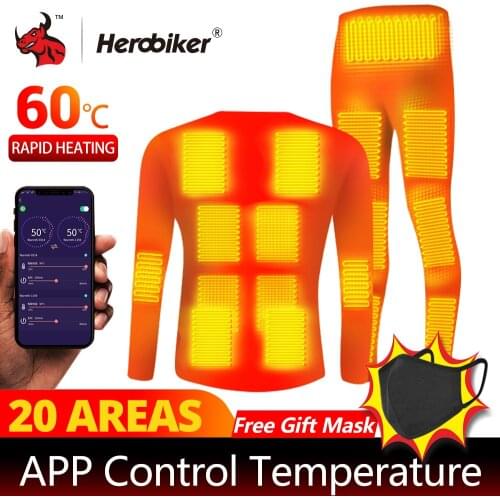 Winter Heated Underwear Suit Smart Phone APP Control Temperature USB Battery Powered Fleece Thermal Motorcycle Jacket NEW