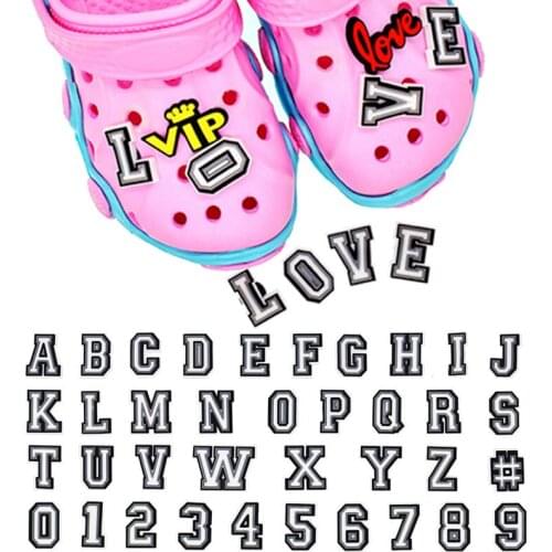 1pc Icon Shoes Charms Black White Letter PVC Number Alphabet Accessories Kids Gifts DIY Craft Supplies