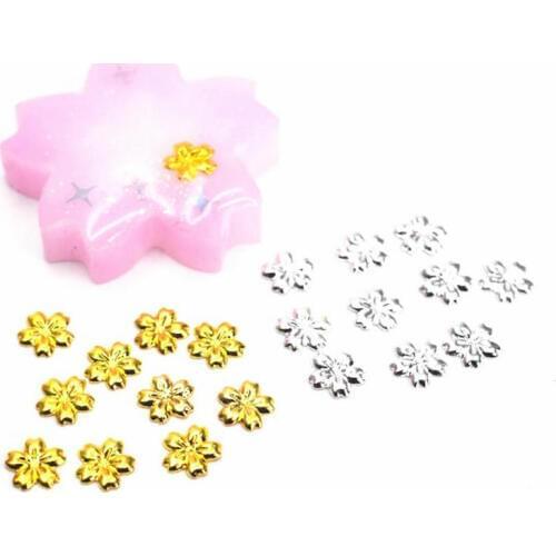 100pcs Mini Golden Sakura Rivet Resin Fillings DIY UV Resin Jewelry Charms Decor Metal 3D Silver Flowers Stuff