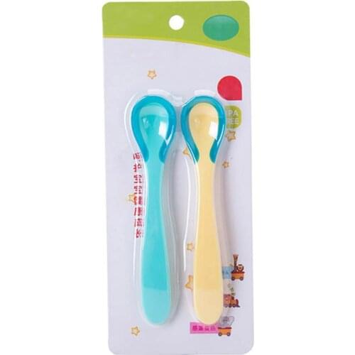 2pcs Temperature Sensing Self Feeding Baby Spoon Food Grade Silicone Heat Sensitive Children Kids Tableware Baby Accessories