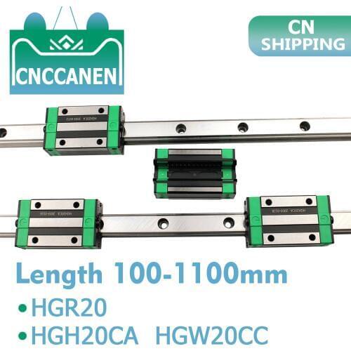 2PCS HGR20 HGH20 Square Linear Guide Rail Any Length+4PCS Slide Block Carriage HGH20CA /Flang HGW20CC CNC Parts Router Engraving
