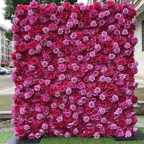 3D Artificial Flowers Wall Panel Wedding Decoration Fake Rose Dark And Hot Pink Wedding backdrop Runners Home Decor