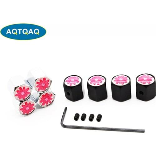 4Pcs/set Car Styling Zinc Alloy Anti-theft Red Flower Logo Car Tire Valve Caps Wheel Tires Tire Stem Air Cap Airtight Covers