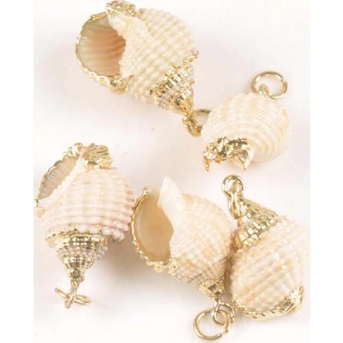 Gold Plated Beige Brown Spiral Shell For Earring Craft Home Decor DIY Charms Nautical Seashells Handmade Pendant 5pcs tr0271