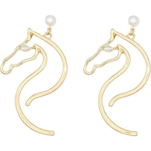83XC Abstract Horse Head Imitation Pearl Earrings Women Statement Fashion Jewelry