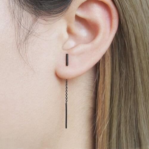 925 Sterling Silver Simple Tiny Bar Threader Line Thread Earrings Jewelry A1632
